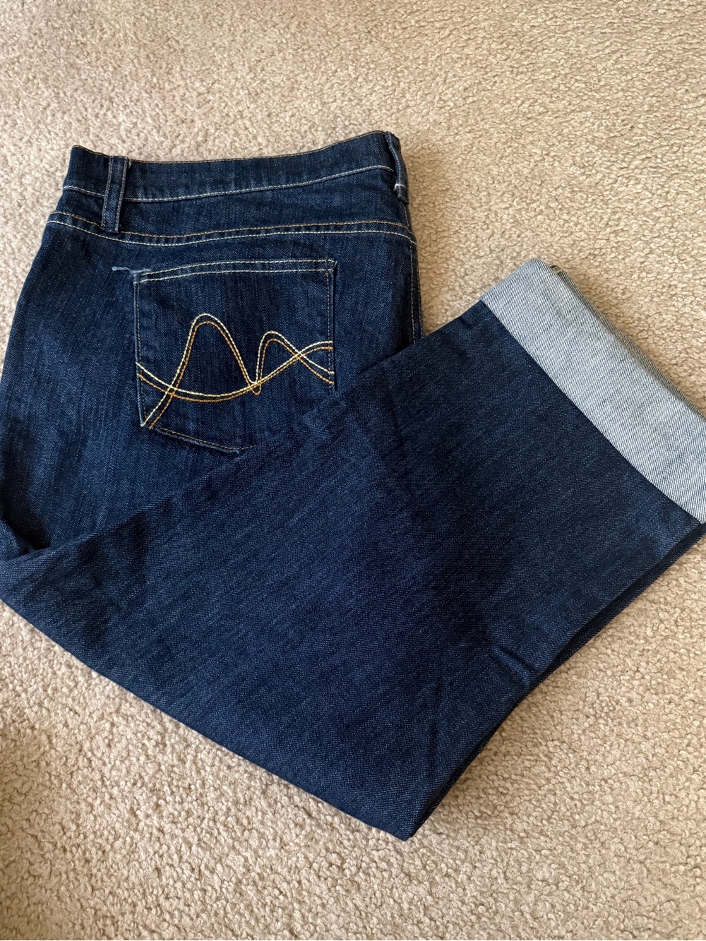 New York & Company Dark Blue Denim Jeans with Contrast Cuff